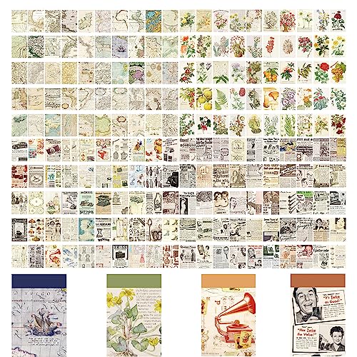 400 Blätter Deko Scrapbook Papier, Vintage Scrapbook Zubehör Set, Scrapbooking Sticker Set, Literarisches und künstlerisches Hand Zelt Basismaterial Papier, für DIY (4 Optionen) von Yhuasia