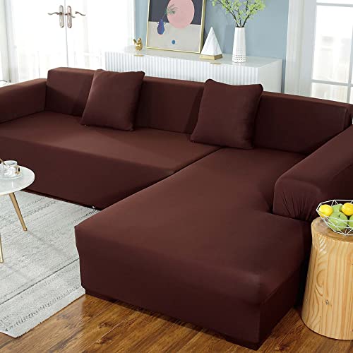 Yidaxing Sofa Überwürfe Sofabezug Elastische Stretch Sofabezüge für L-Form Sofa Abdeckung mit 2 Stücke Kissenbezug(Kaffee, 2 Sitzer + 2 Sitzer) von Yidaxing
