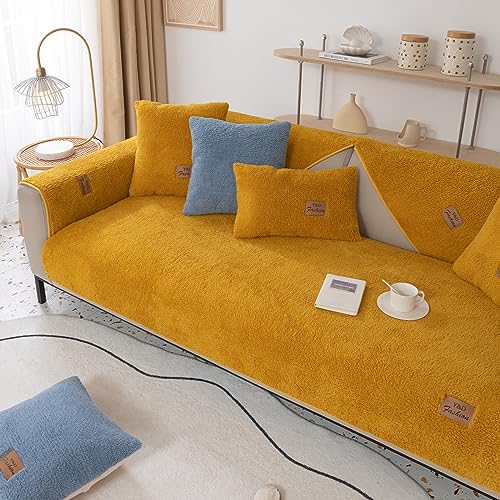 Yidaxing Sofabezug Samt 1 2 3 4 Sitzer, Weicher Couchbezug L Form, Anti-rutsch Sofaüberwurf, Cuddly Sofahusse Sofa überzug Ecksofa, Sofaschoner für Hunde(Gelb,90x90cm) von Yidaxing