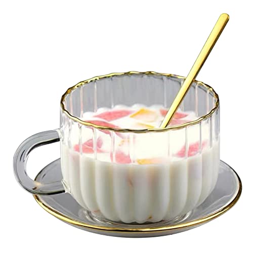 Luxus Glas Tee Tassen Set, 400 ml klare Kaffeetassen mit Untertassen und Löffel für Tee, Borosilikatglasbecher für den Gebrauch von Heimbüro von Yililay