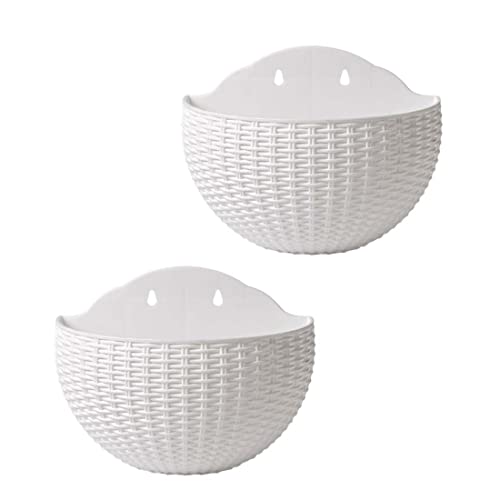 Yililay 2pcs Wand hängende Pflanzer hängende Blumentöpfe Halbkreis Plastikpflanzkörbe Behälter Blütentopf mit Entwässerung und Haken für Zaun klein, weiß von Yililay