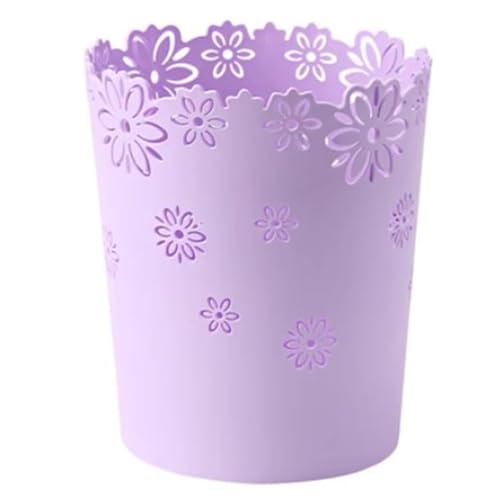 Yililay Abfallpapierbehälter, 6,3 Zoll Kunststoff hohl Abfallpapierkorb, Blütenspitze runden Abfallbehälter für Schlafzimmer, Bad, Küche und lila Büro, Abfallpapierkorb von Yililay