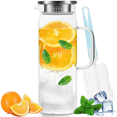 Yirilan 1.5 Liter 51 Unzen Glaskaraffe,Wasserkaraffe,Karaffe Glasmit Deckel,Glaskanne,Wasserkaraffe mit Deckel Transparent von Yirilan