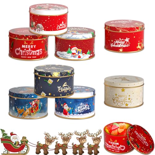 8 Stück Mini Weihnachtskeksdosen, Weihnachten Blechdose mit Deckel, Geschenkverpackung Weihnachten, Mini Metalldose, Weihnachtsgeschenkset, für Weihnachts Party, DIY Süßigkeitendose Gewürze von Yisscen