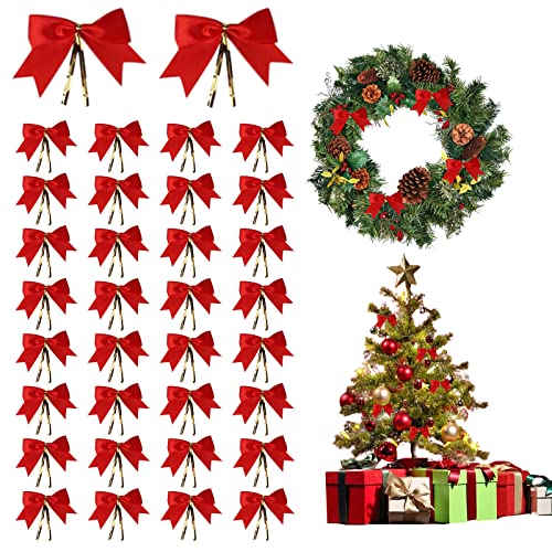 Yisscen 50 Stück Weihnachtsschleifen, Mini Geschenkschleifen Weihnachten Bow, Rote Geschenk Schleife, Dekoschleife für Weihnachten Weihnachtsbaum Geschenverpackung von Yisscen