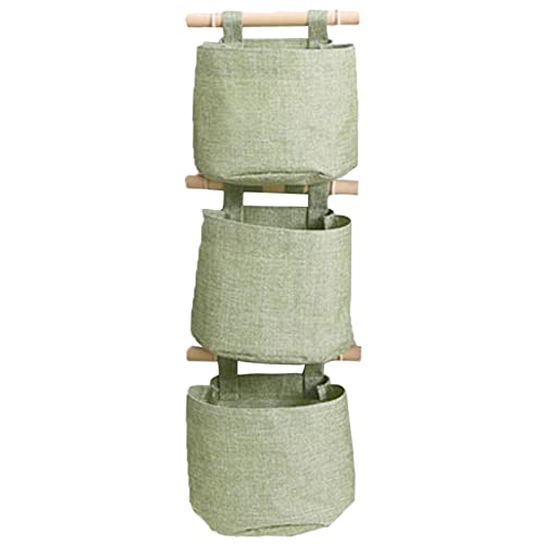 Yissone 3 Stück Baumwoll-Leinen-Stoff-Aufbewahrungstasche zum Aufhängen über der Wand, Tür-Organizer für Zimmer, Badezimmer von Yissone