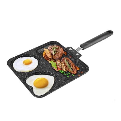 Yissone Pancake Pfanne, 3 in 1 Braten Pan 3-In-1 Non Stick Ei Grill Pan Unterteilt Pfanne Ei Rindfleisch Steak Pfanne Spiegeleipfanne Pfannkuchenpfanne für Outdoor Camping Küche von Yissone