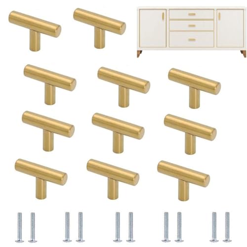 Ylinwtech 10 Stück T Möbelknöpfe Gold Stangengriffe, T-Form Stangengriff,Möbelknöpfe, Schrankknöpfe Edelstahl Gold mit Schraube für Schubladen, Möbel, Schränke, Kleiderschränke(50 * 31.5 * 10mm) von Ylinwtech