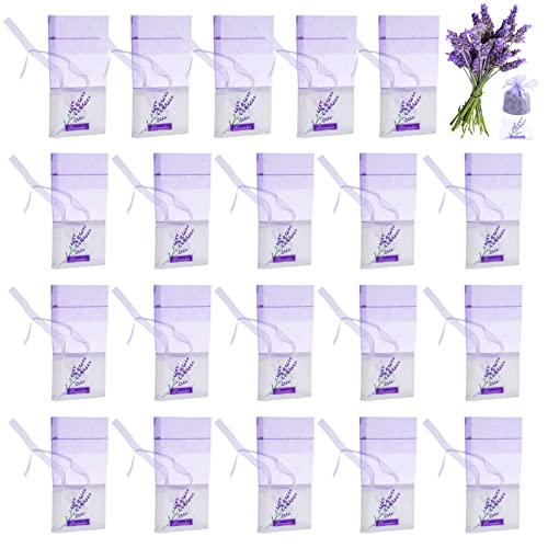 Ylinwtech 20 Stück Lavendel Beutel Leer, Lavendelsäckchen Kordelzugbeutel, Leere Säckchen, Organzabeutel, Duftsäckchen Blumendruck für Lavendel Gewürze und Kräuter von Ylinwtech