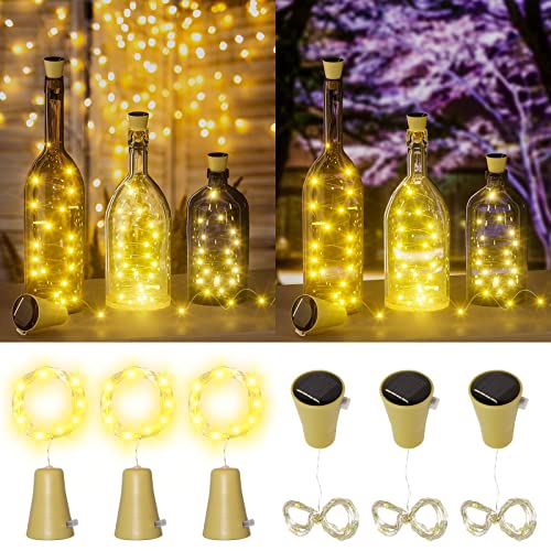 Ymenow Solar Flaschenlichter, 6 Stück Solarlichter 2m 20LEDs Flaschenlichterkette Korken, Lichterkette für Flaschen, Weinflaschen, LED Flaschenlicht mit Korken für DIY Party Garten - Warmweiß von Ymenow