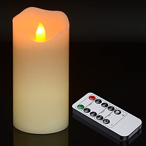 Ymenow LED Kerzen mit Fernbedienung, 1 Stk 15,2cm Stumpenkerzen LED Kerzen Flackernde Flamme Echtwachskerzen mit Timerfunktion für Deko Schlafzimmer Wohnzimmer Garten Hochzeit Muttertagsgeschenk von Ymenow