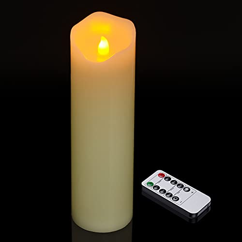 Ymenow LED Kerzen mit Fernbedienung, 1 Stk 25,4cm Stumpenkerzen Groß LED Kerzen Flackernde Flamme Echtwachskerzen mit Timerfunktion für Deko Wohnzimmer Schlafzimmer Garten Hochzeit Muttertagsgeschenk von Ymenow