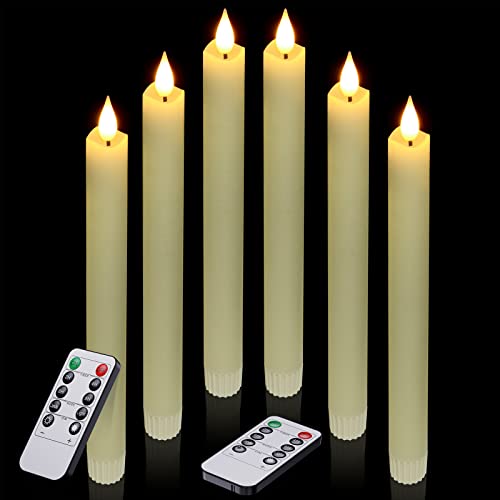 Ymenow LED Stabkerzen mit Timerfunktion, 6 Stück Elfenbein Echtwachs LED Kerzen Flackernde Flamme mit 2 Fernbedienung für Schlafzimmer Wohnzimmer Zimmer Fenster Halloween Weihnachten Party Deko von Ymenow