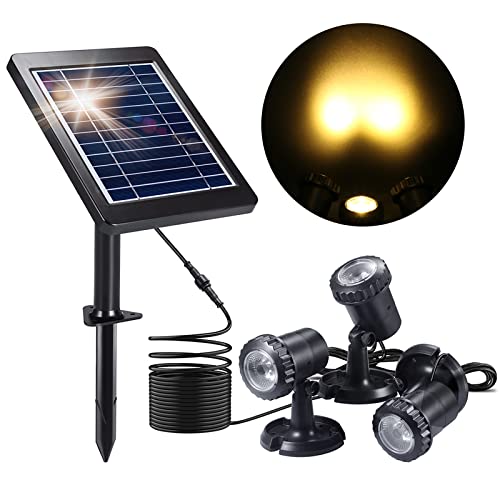 Ymenow Teichbeleuchtung Solar Unterwasser, 3-in-1-Set Warmweiße Tauchlicht Wasserdichte Solar LED Strahler Lampen mit Einstellbaren Niedrige/Hohe Helligkeitsmodi für Garten Brunnen Swimmingpool Deko von Ymenow