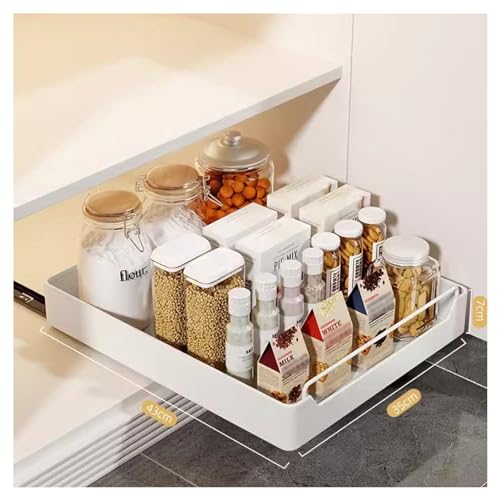 Yokbeer Ausziehbarer Schrank Organizer, Slide Out Drawer Pull Out Cabinet Organizer Kitchen, Schrank Ausziehbare Schublade Küche Zum Kleben, Teleskopschublade Küche Ohne Bohren (Size : 43 * 35 * 7cm) von Yokbeer