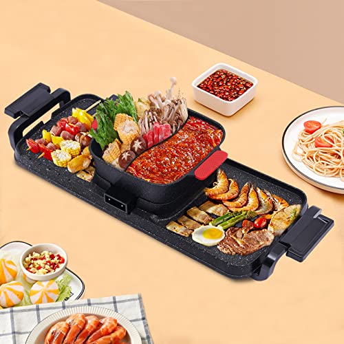 Elektrischer Hot Pot Grill 2 in 1, Doppelte Kontrolle Shabu Shabu Topf Heißtopf mit Grill, Multifunktion Rauchfrei Herd Portable Multifunctional Antihaft, 80 x 24.5 x 18cm von Yolancity