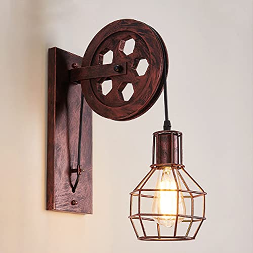 Retro Vintage Wandleuchte aus Metall und Holz Wandlampe Industrial Lamp Innen Außen Laterne Licht E27 Kreative Beleutung Leuchte für Dachboden, Terrasse, Restaurant, Café, Wohnzimmer(ohne Glühbirne) von Yolancity