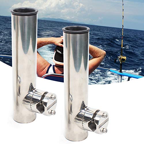 Yolancity 2 Stück Edelstahl Rutenhalter Boot Einstellbar Angelrutenhalter Edelstahl Angelrute Racks 360 Grad Drehbar für 19-25mm Reling für Fischerboote Yachten Boot Kajak von Yolancity