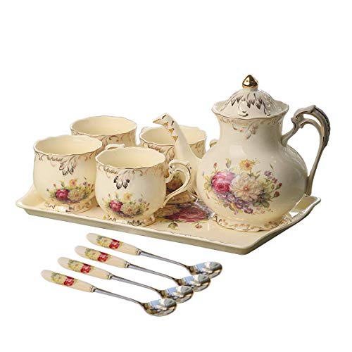 YOLIFE Englische Blumensträucher Porzellan-Teeservice-Set, Vintage-Keramik-Teeservice mit Blumen- und Blattgoldrand für Nachmittagstee oder Kaffee, Geschenk für Erwachsene von Yolife