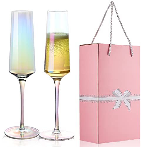 YOLIFE Crystal Champagnerflöten, Champagnergläser, 2er-Set, moderne schillernde Perle, langlebige Champagnerflöten von Yolife