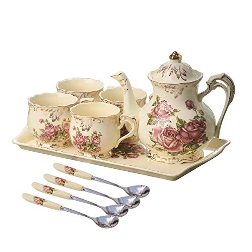 YOLIFE Vintage rosa Rose Blume Tee-Set, Porzellan-Teeservice-Set für englischen Nachmittagstee oder Kaffee, Geschenk für Erwachsene von Yolife
