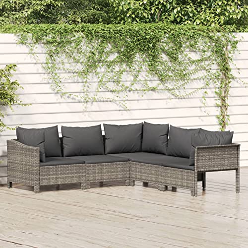 Yolola 5 STK Gartenmöbel Set Lounge Set Loungemöbel Sofa Rattan Balkonmöbel Balkonlounge Gartenlounge Gartensofa Balkon Terrasse Terrassenmöbel Ecksofa Garten Grau von Yolola