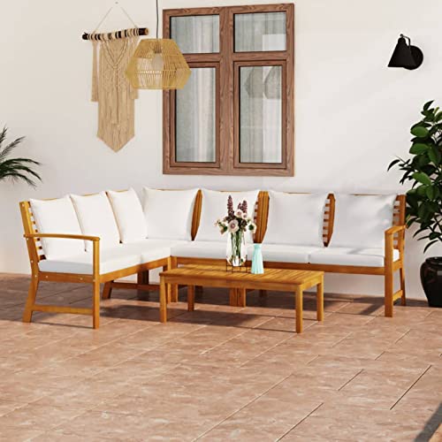 Yolola Lounge Gartenmöbel Set Holz 5-teilig Balkonmöbel Set Holz Sitzgruppe Garten Loungemöbel Terrasse Gartenlounge Sofa Gartengarnitur Terassenmoebel Set Massivholz Akazie mit Kissen-5-tlg von Yolola