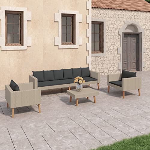 Yolola Lounge Gartenmöbel Set Rattan 4-TLG. 3-Sitzer-Sofa Einzelsofa Couchtisch Gartenlounge Set Balkonmöbel Gartensofa Lounge Sofa Loungemöbel Set Rattanmöbel Gartenmöbel Set mit Auflagen Beige von Yolola