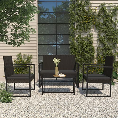 Yolola Poly Rattan Gartenmöbel,Polyrattan Sitzgruppe, Gartenset mit 2 Stühlen, Bank + Tisch, Lounge Set für Garten, Terrasse und Balkon (Schwarz) von Yolola