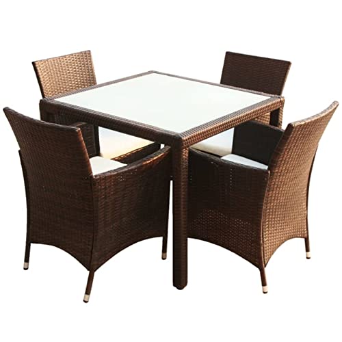 Yolola Polyrattan Gartenmöbel Set Rattan Essgruppe 4 Personen Gartenmöbel Essgruppe mit Auflagen Sitzgruppe Garten 5-TLG. Gartengarnitur Terrassenmöbel Braun und Weiß von Yolola