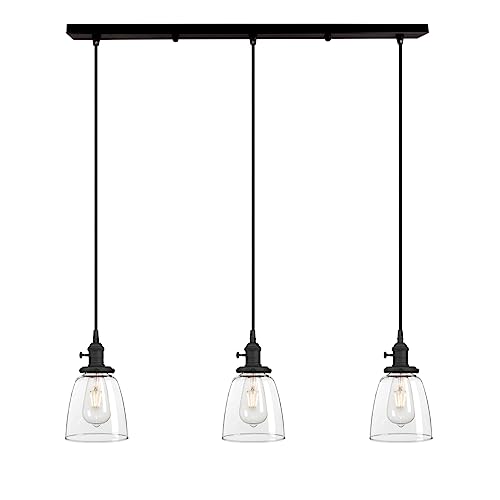 Yosoan Industrial Vintage Loft Bar Küche Wohnzimmer Esszimmer 3 Hängeleuchten Armaturen Kronleuchter Glas Decke 3 Deckenleuchten Befestigung (Schwarz) von Yosoan