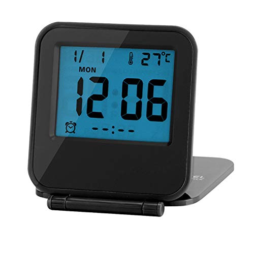 Yosoo Reisewecker Zusammenklappbar Wecker Tragbar Ultra Slim Design Alarm Clock Reise Tabletop Digital Wecker mit temperaturanzeige Kalender Datum Woche schwarz von Yosoo