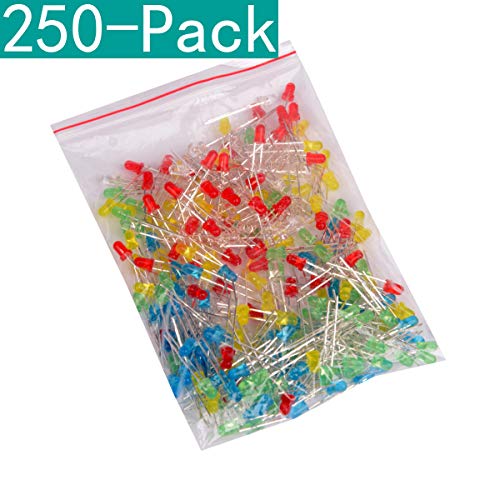 Youmile 250-Pack (5 Farben x 50-Pack) 3mm LED-Leuchtdiodenlampe diffus sortiert Kit (Weiß Rot Grün Blau Gelb) von Youmile
