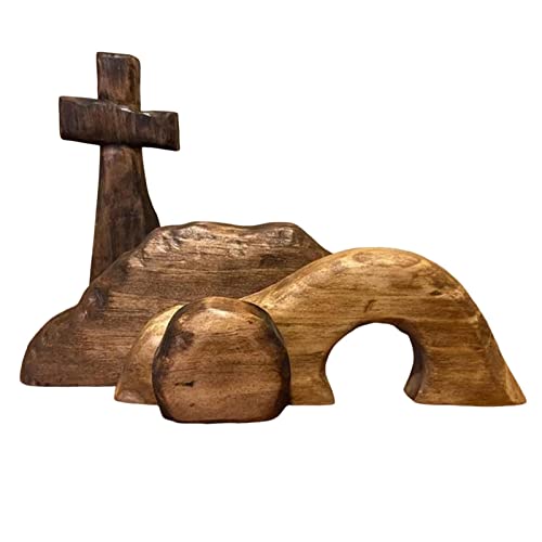 Youngwier Osterkrippe Holz, Osterszene Holz Dekorations Set, Holzkreuz Leeres Grab Statue Handgefertigte Jesus Krippe, Holzkreuz Osterfigur Osterdekoration Krippenfiguren Für Zuhause, Tisch, Büro von Youngwier