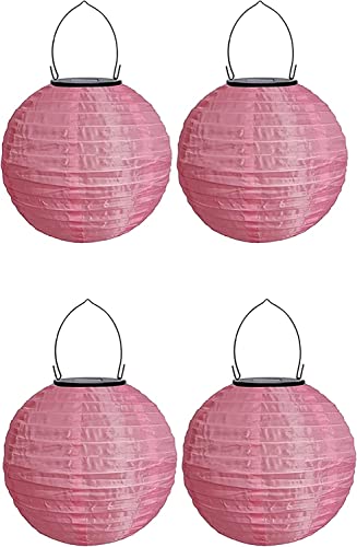 Youning Lampions Außen Wetterfest Solar LED Laterne Wasserdicht Hängende Solar Lampion für Außen 30cm Solarlaterne Outdoor Deko Nylon Papier Laterne Runde Gartenlampions Außenlaternen (4PCS/Rosa) von Youning