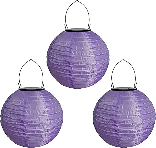 Youning Lampions Außen Wetterfest Solar LED Laterne Wasserdicht Hängende Solar Lampion für Außen 30cm Solarlaterne Outdoor Deko Nylon Papier Laterne Runde Gartenlampions Außenlaternen (3PCS/Lila) von Youning