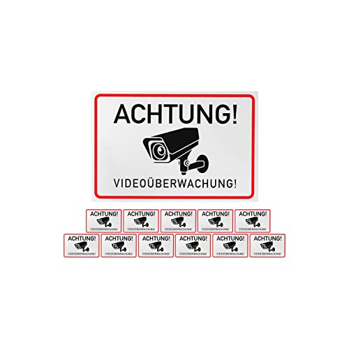 Aufkleber Set "Achtung! Videoüberwachung!", 12 Stück, 15 x 10 cm, selbstklebende Folie, Warnhinweis Sticker für Innen- und Außenbereich, Video Überwachung Klebesticker, Kamera Hinweisschild zum Kleben von Your Day Mate