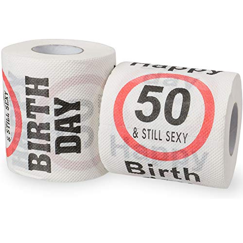 Happy 50 & Still Sexy Birthday Klopapier, 2 Pack, Dekoration und Geschenk Verpackung für den 50. Geburtstag, lustiges Motto Klo Papier, Fun Toilet Paper, Geschenkartikel 50ig, Geburtstags-Dekoration von Your Day Mate