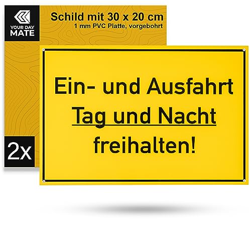 Hinweisschild "Ein- und Ausfahrt freihalten!", 2 Stück, 30 x 20 cm, 1 mm starkes PVC Schild mit Bohrlöchern, Ausfahrt Parkverbot Schild für Innen- und Außenbereich, Einfahrt Schild Privatgrundstück von Your Day Mate