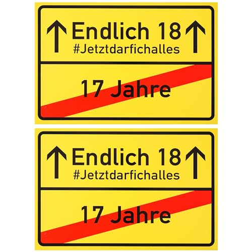 Ortsschild zum 18.Geburtstag, 2 Stück, 1 mm PVC, 30 x 20 cm, Scherzartikel für Geburtstagsgeschenk, Geburtstagsüberraschung 18 Jahre, Schild als Geburtstagsdekoration, lustiges Hinweisschild achtzehn von Your Day Mate