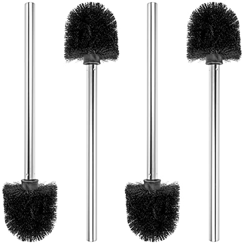 Premium Toilettenbürsten Set, 4 Stück, in Schwarz, Edelstahl Griff, Ø 8 cm Bürstenkopf, 26 x Ø 1,5 cm Stabgriff mit M14 Innengewinde, Abnehmbarer Klobesen Kopf, WC Ersatz Bürste, Klobürste mit Stiel von Your Day Mate