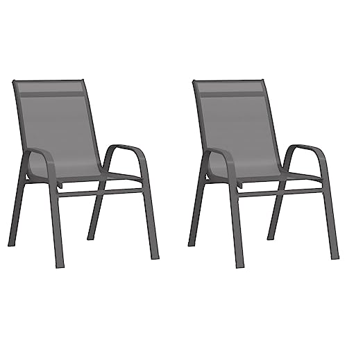 Youuihom Bistro-Stuhl Konversationsstuhl Liegestuhl Liegestühle Stapelbare Gartenstühle 2 STK. Grau Textilene Geeignet für Rasen, Strand, Swimmingpool, Garten, Rasenflächen von Youuihom