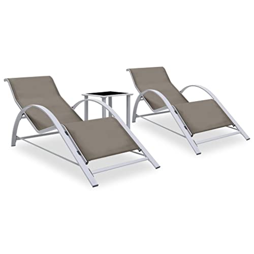 Youuihom Strandstühle Stühle für die Terrasse Stühle für draußen Sonnenliegen 2 STK. mit Tisch Aluminium Taupe Geeignet für Terrasse, Bistro, Balkon, Garten, Swimmingpool von Youuihom