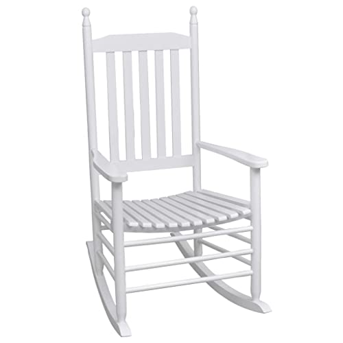 Youuihom Stühle für den Rasen Garten-Freizeitstuhl Lounge-Stuhl Schaukelstuhl mit Gebogener Sitzfläche Weiß Holz Geeignet für Rasen, Strand, Swimmingpool, Garten, Rasenflächen von Youuihom