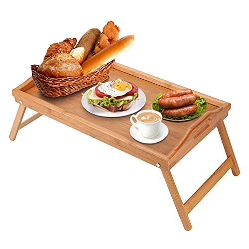 Youyijia Betttablett Frühstückstablett für Bett Frühstückstisch Klappbarer Betttisch Frühstück Holztablett Holz Tisch mit Klappbaren Beinen 50 x 30 x 24 cm von Youyijia