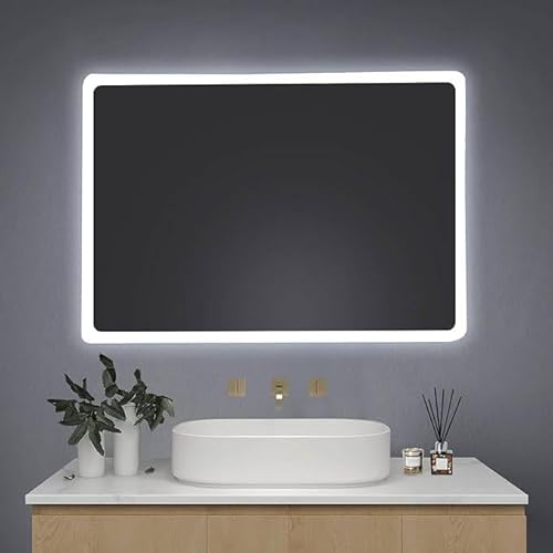 Youyijia LED Badspiegel mit Beleuchtung, 50x70cm Wandspiegel Badezimmerspiegel Kaltweiß 6000K Energiesparend Lichtspiegel von Youyijia