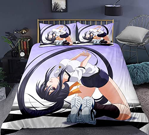 High School DxD Himejima Akeno Anime Bettwäsche-Sets Cartoon 3D-gedrucktes Polyestergewebe 1 Bettbezug + 2 Kissenbezüge (keine Bettdecke) von YuZong