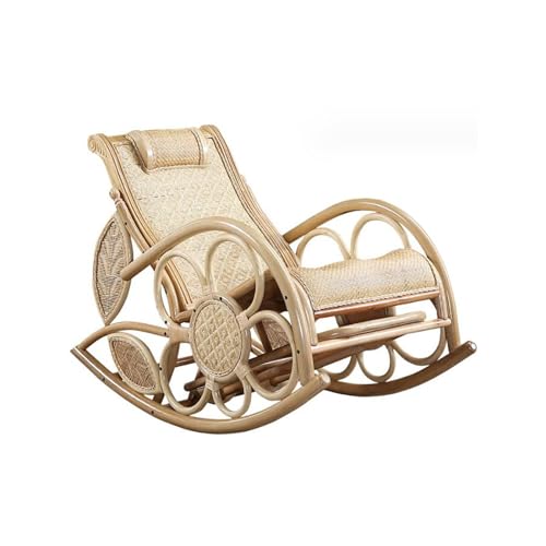 YuanSpring Stuhl Schaukelstuhl mit hoher Rückenlehne für Zuhause, Balkon, Outdoor, Sonnenschutz, Freizeitstuhl, Massivholz-Rattan-Lazy-Stuhl(D) von YuanSpring