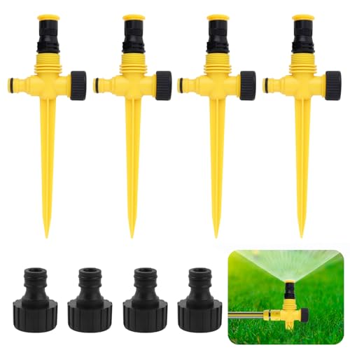 4 Paar Rasensprenger Automatische Garten Sprinkler 360 Grad Bewässerungssystem Gartensprenger Einstellbar Wassersprenger Gartensprinkler mit Schnellverbinder Sprinklersystem Beregner für Garten Rasen von Yuechenggui