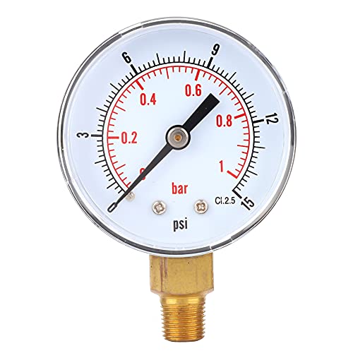 Manometer, 50-mm-Zifferblatt, 1/8 BSPT-Unterseitenanschluss-Manometer für Luft, Wasser, Öl, Gas, 0–300 psi, 0–20 bar, Druckmessgerät(0-15psi 0-1bar) von Yuecoom
